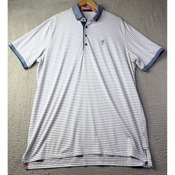 Greyson Other - GREYSON Polo Shirt Mens Size XL White Blue Striped Golf GREYSON Polo Shirt